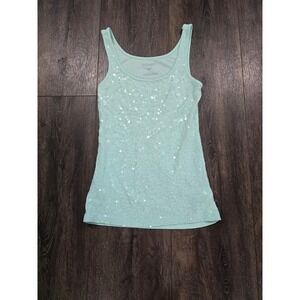 Old Navy Mint Green Sequin Front Tank Top Scoop Neck Sleeveless Shirt Medium